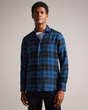 Chemises Ted Baker Long Sleeve Check Flannel Bleu Marine Homme | OUZ-07508562